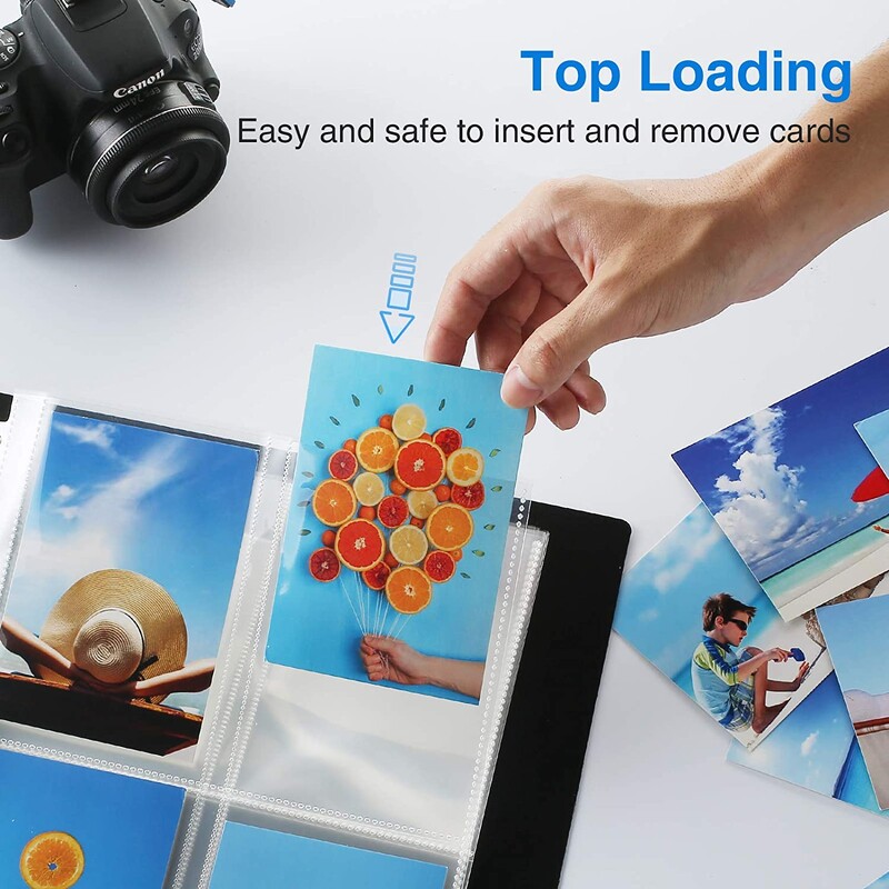 11 skylių didelio našumo nuotraukų puslapio apsauga, plastikinė skaidraus nuotraukų albumo rankovės 3 žiedų segtuvui, 4 kišenės (3,5 x 5 colio) puslapyje