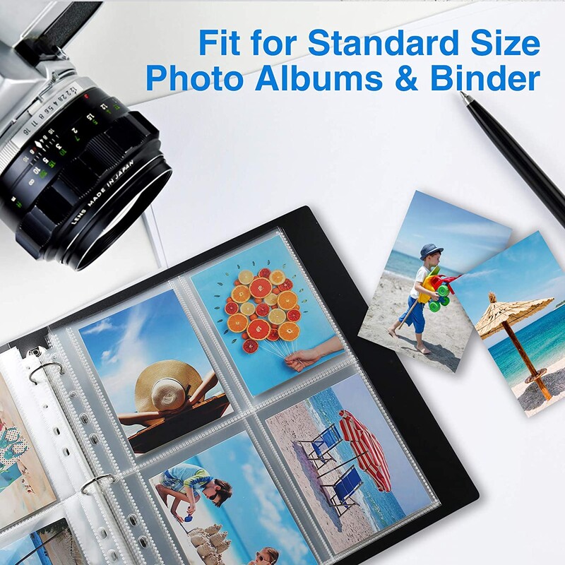 11 skylių didelio našumo nuotraukų puslapio apsauga, plastikinė skaidraus nuotraukų albumo rankovės 3 žiedų segtuvui, 4 kišenės (3,5 x 5 colio) puslapyje