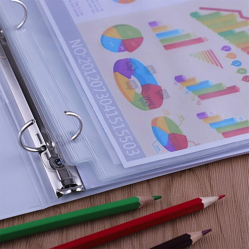 6 pakuotės segtuvų kišenės raidžių dydis 3 skylės 11,4" x 9,8" užtrauktuku segtuvų maišelių aplankai, skirti 3 žiediniams PVC vandeniui atspariems laisviems lapų maišams