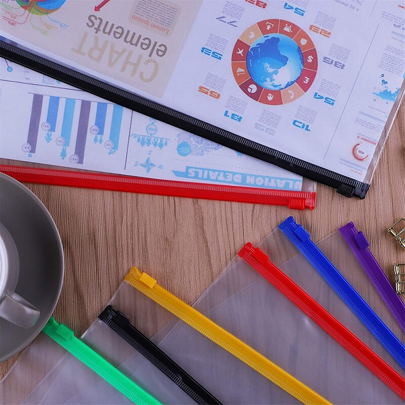 6 pakuotės segtuvų kišenės raidžių dydis 3 skylės 11,4" x 9,8" užtrauktuku segtuvų maišelių aplankai, skirti 3 žiediniams PVC vandeniui atspariems laisviems lapų maišams