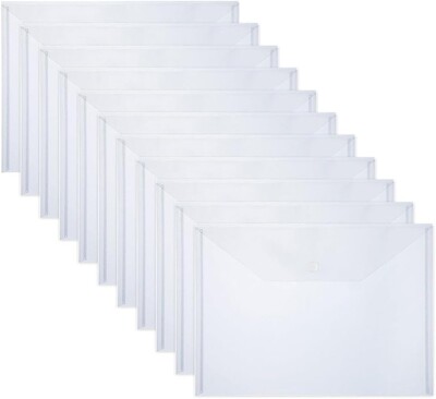 10 PCS пластмасови папки за документи, пластмасови пликове с размер A4 с щракващо затваряне, прозрачни папки за файлове, чанти за училищен офис