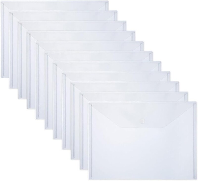 10 PCS пластмасови папки за документи, пластмасови пликове с размер A4 с щракващо затваряне, прозрачни папки за файлове, чанти за училищен офис
