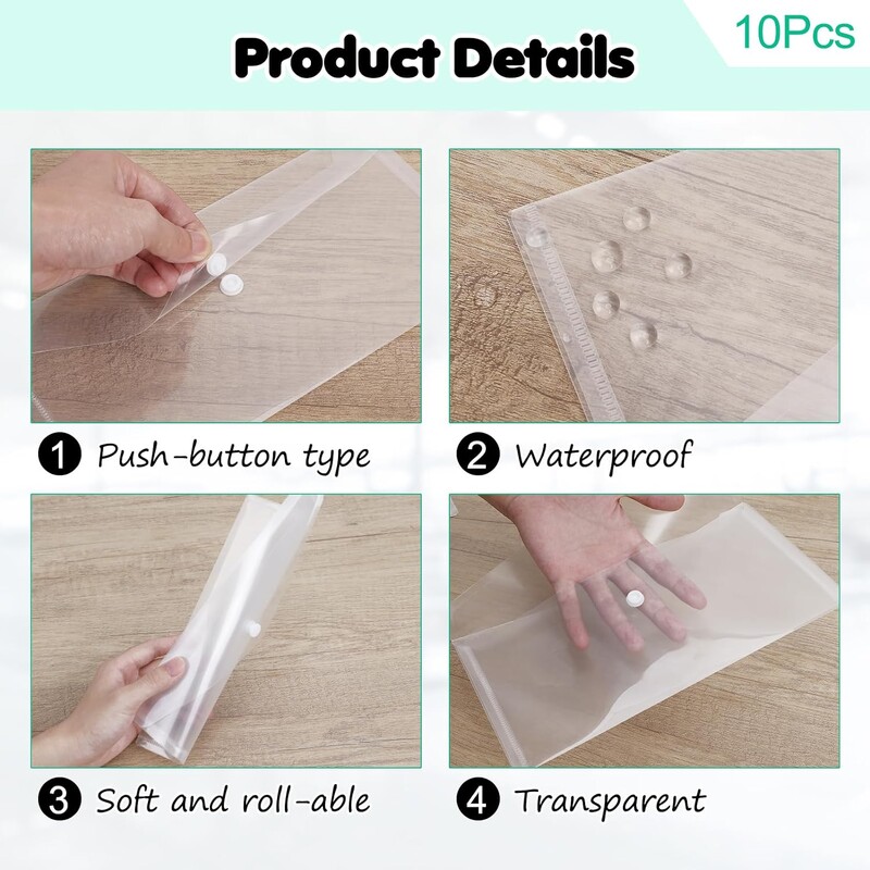 Чанта за файлове с копче, прозрачна пластмаса, формат A4, органайзер за документи, чанта за съхранение, джобни папки за информация за студенти, канцеларски материали