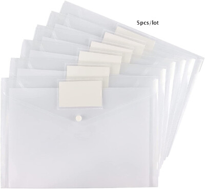 SKYSONIC 5pcs/Lot A4 Snap File Bag Šarene PP plastične datoteke Uredska informacijska torba Bill Storage Organizator Držač pribora