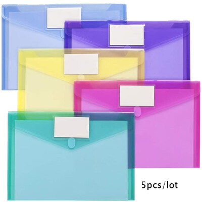 SKYSONIC 5pcs/Lot A4 Snap File Bag Šarene PP plastične datoteke Uredska informacijska torba Bill Storage Organizator Držač pribora