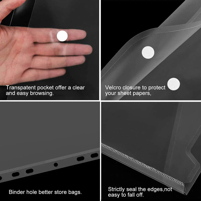 6 vnt A4 plastikinės padavimo kišenės, vandeniui atsparios 11 skylių skaidrios, didelio atsparumo perforuotos kišenės, skirtos mokyklinio gyvenimo biurui