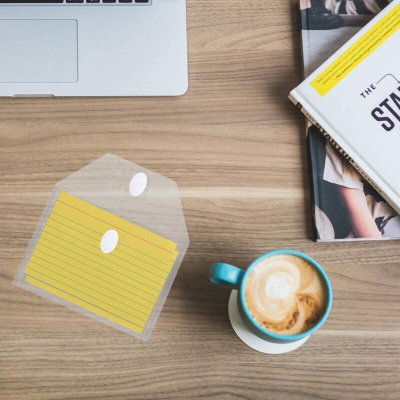 10 pakuočių A7 dydžio įvairių spalvų maži plastikiniai vokai su užsegimu ir kilpa plastikiniai vokai, skirti indekso kortelių kuponams