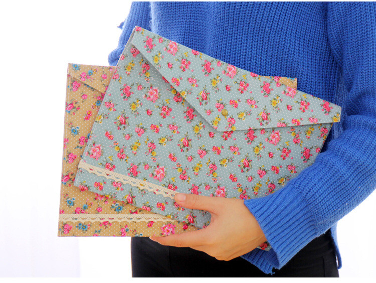 Pastoracinio stiliaus elegantiškas kartotekų maišelis, gėlių A4 formato rinkmenų laikymo krepšys, veltinio maišelis