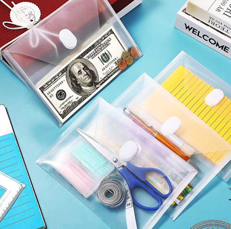 10 pakuočių A7 skaidraus plastiko mažas vokas su užsegimu ir kilpa 5 x 7 plokštuminis vokas namų biuro kvitui / čekiui / nuotraukoms