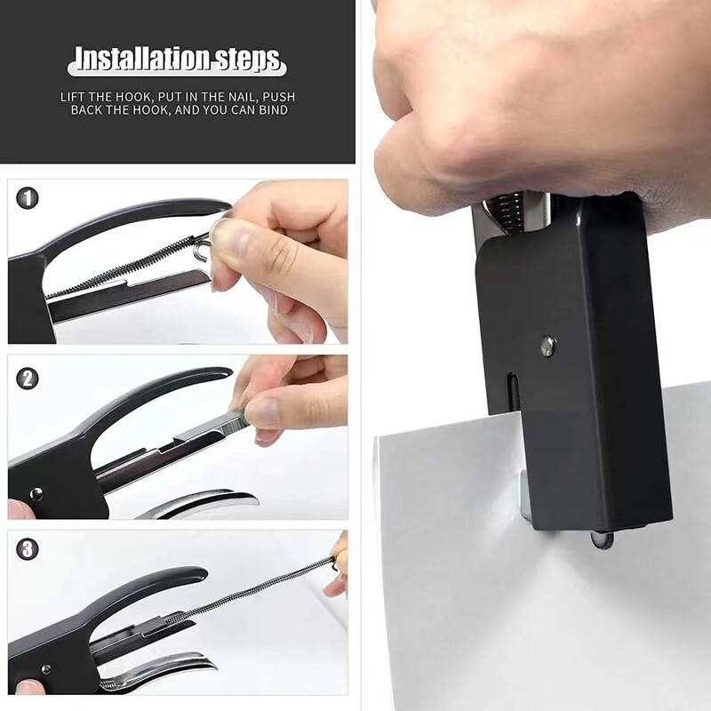 No.12/10 Ръчен телбод Метални спестяващи труд здрави и издръжливи ръчни клещи за телбод, Включва 1000 телбода（Произволен цвят）