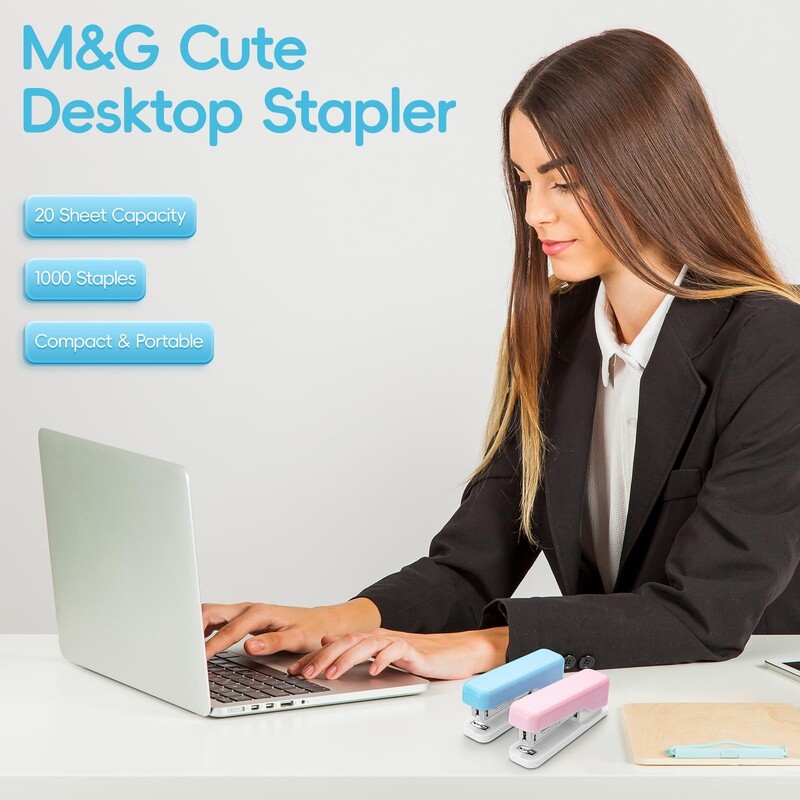 M&G 1tk klammerdaja 12# tööjõudu säästev kaasaskantav vastupidav lauaarvuti klammerdaja kontoritarbed pisikesed armsad makaroonid roheline/roosa/sinine