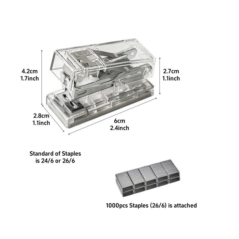Mini prozirna klamerica u boji 1000 komada 26/6 set spajalica prijenosni uredski alati za uvez u školi A7639