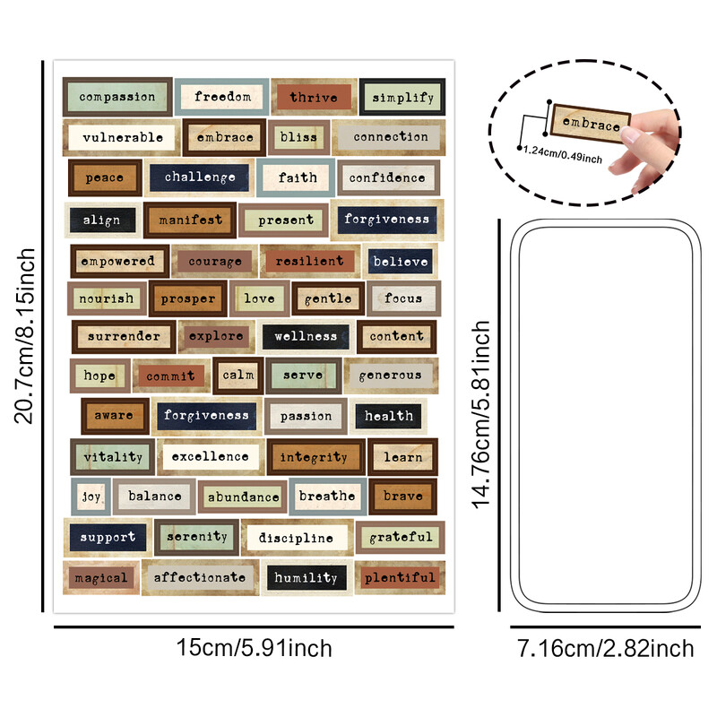 6 lapų senovinių angliškų žodžių lipdukų rinkinys, skirtas žurnalams, iškarpų knygai, užrašų knygelės „Metų žodžio“ etiketės, žurnalų reikmenys