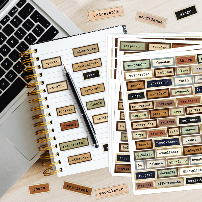 6 lapų senovinių angliškų žodžių lipdukų rinkinys, skirtas žurnalams, iškarpų knygai, užrašų knygelės „Metų žodžio“ etiketės, žurnalų reikmenys