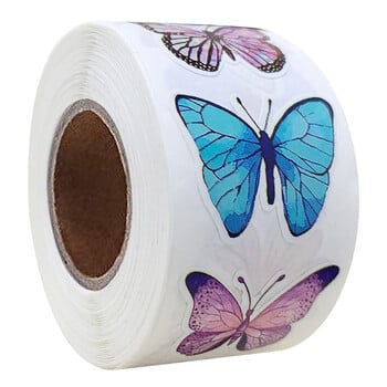 Αυτοκόλλητα 500Pcs/Roll Vivid Butterfly Flowers 2,5cm/1,0inch Diy Αυτοκόλλητα Διακοσμητικά Χρήση για διακόσμηση δώρων Ετικέτες σφραγίδων για φορητό υπολογιστή βραστήρα τηλεφώνου