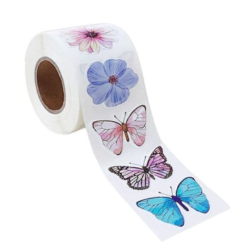 Αυτοκόλλητα 500Pcs/Roll Vivid Butterfly Flowers 2,5cm/1,0inch Diy Αυτοκόλλητα Διακοσμητικά Χρήση για διακόσμηση δώρων Ετικέτες σφραγίδων για φορητό υπολογιστή βραστήρα τηλεφώνου