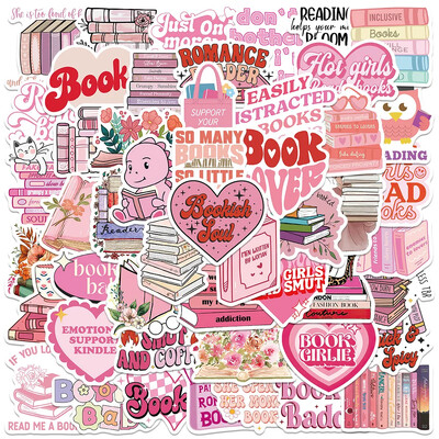 50 PCS Rozā Smut Bookish Reader uzlīme Estētiskā mīlestība Cute Girls Uzlīmes Kindle Ipad Phone klēpjdatora dienasgrāmatas dekoru uzlīmju komplektam