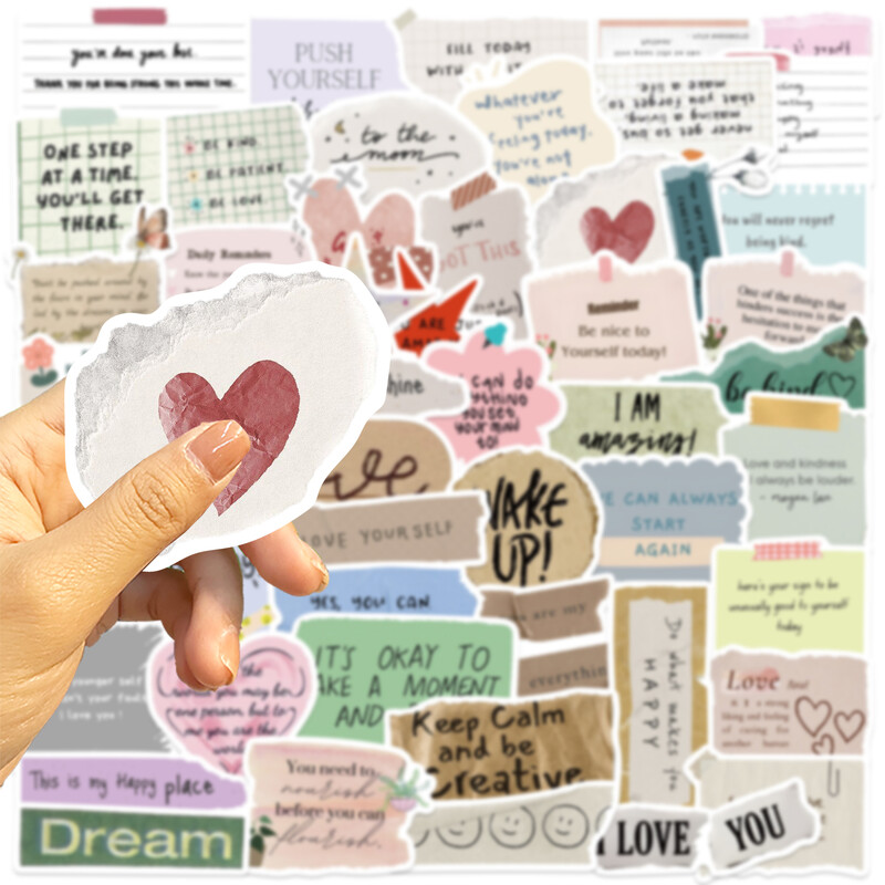 50vnt Gydomoji nuotaika Tekstas Fragmentai Lipdukų kolekcija Menai Lipdukai kompiuteriams Lagaminai Sąsiuviniai Vandens puodeliai Šalmai