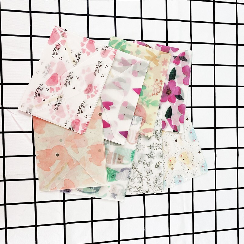 3 бр./пакет Цветна полупрозрачна хартия със сярна киселина, ръчно изработени пликове Kawaii, сладко животно, плик, карта със съобщение, писмо, подарък Направи си сам
