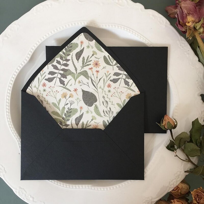 Plic retro Sigiliu triunghi Manevrabilitate meticuloasă Căptușit de culoare Plante Copaci Mini plic negru pentru petrecere