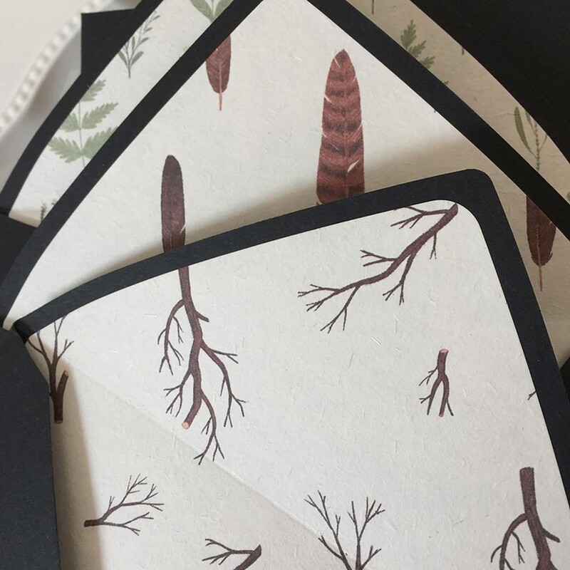 Plic retro Sigiliu triunghi Manevrabilitate meticuloasă Căptușit de culoare Plante Copaci Mini plic negru pentru petrecere