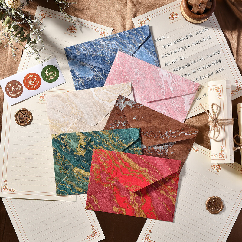 10 vnt/pak. 11,2x16,2 cm Verslo popieriniai vokai dovanų kortelių pakavimui Marmuro spauda Žalia raudona pilka raidžių vokai
