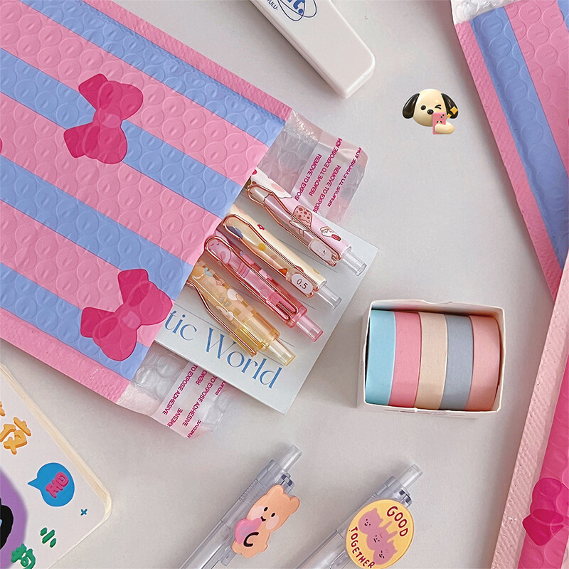 5 TK Armas Bowknot mullümbrikukott Roosa sinine mull PE veekindel isesulgeline postikott Polsterdatud ümbrikud Kingitused Pakkekotid