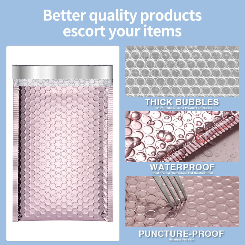 10 bucăți sac cu bule de folie de aluminiu auriu roz sac plic cu bule sac cu bule de folie de aluminiu cu laser îngroșat rezistent la șocuri