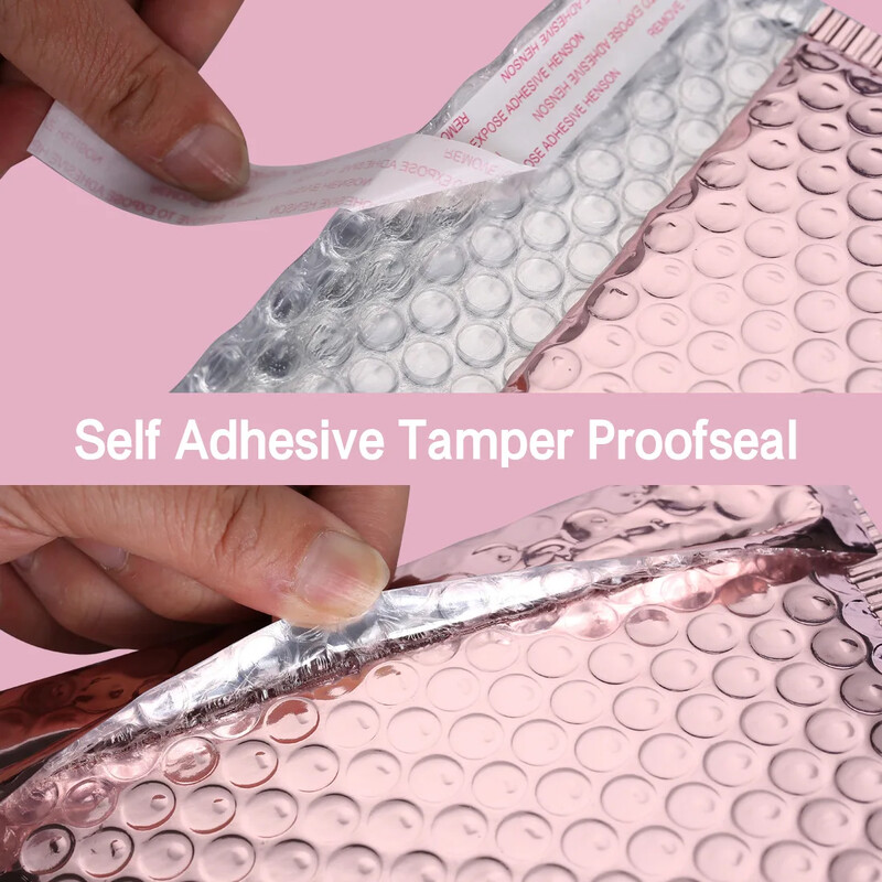 10 bucăți sac cu bule de folie de aluminiu auriu roz sac plic cu bule sac cu bule de folie de aluminiu cu laser îngroșat rezistent la șocuri