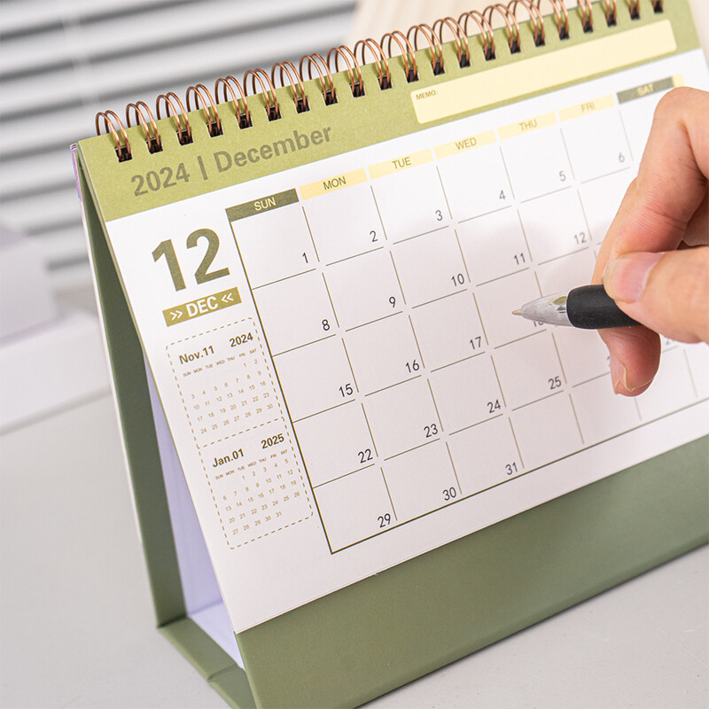 Mali stolni kalendar 2024.-2025., stojeći preklopni stolni kalendar od 2024. do 2025. - stolni kalendar s metalnim prstenom i dvostrukim žičanim uvezom