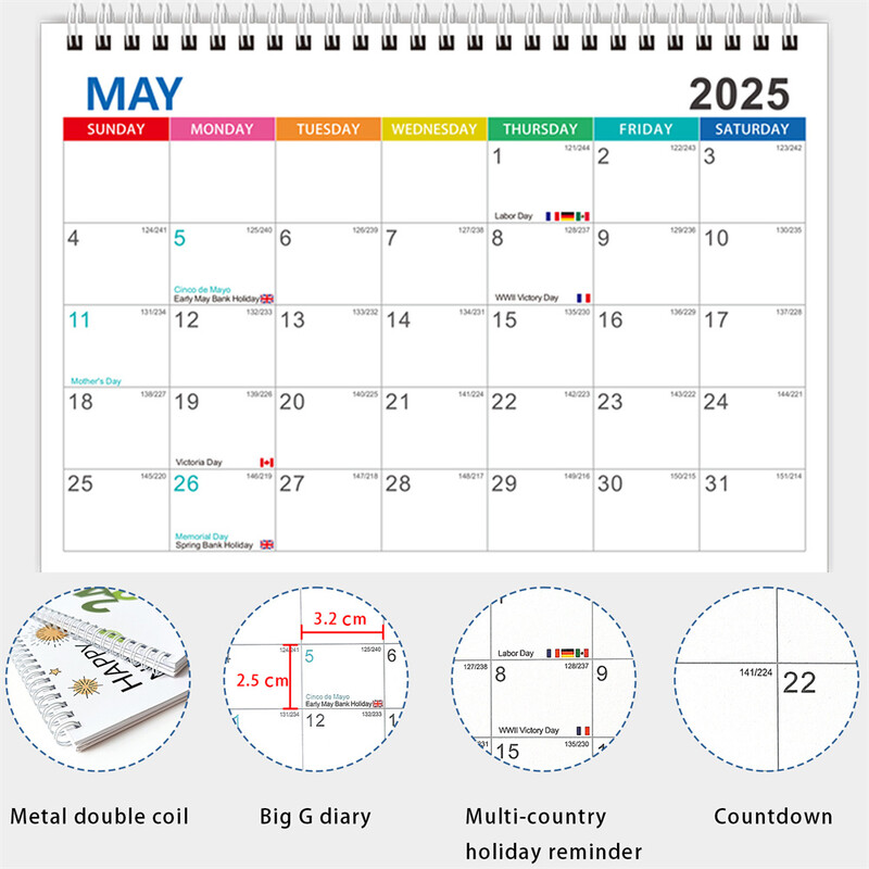 Календар за 2025-2026 г. Стенен календар с голям блок 18 месеца Календар за 2025 г. Годишен годишен плановик с дати и бележки януари 2025 г. - юни 2026 г.