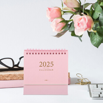 2025 Desk Calendar Flip Mini Cute Desktop Pink Wall Planner Countertop Planners Vertical 2024 Schedule Blocks