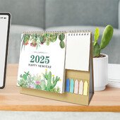 Английски настолен календар за 2025 г. с джобен бележник Етикети Бележки Планер за месечен график Настолен календар с пръстени с отпуснати листа Орнаменти