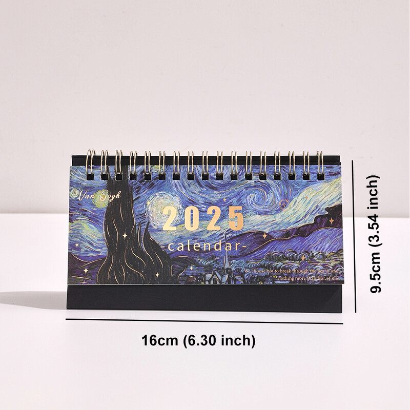 1 tk 2025. aasta Vintage Painting Coil lauakalender koos memomärkmetega lauaplaadi ümberpööramise ajakava kuukalender kodukontori kooli jaoks