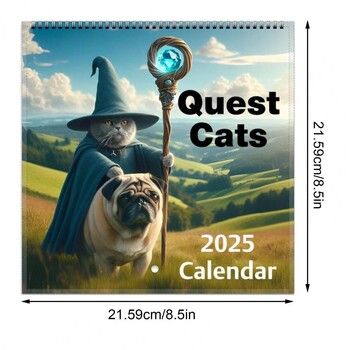 Ημερολόγιο τοίχου 2025 Weird Medieval Quest Cats ημερολόγιο τοίχου 12 μηνών Cartoon Cat Planner για διακόσμηση γραφείου σπιτιού