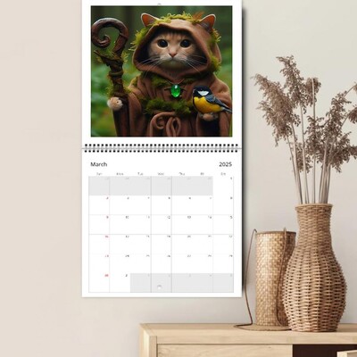 2025 Zidni kalendar Weird Medieval Quest Cats Zidni viseći kalendar 12-mjesečni crtani mačji papirni planer za uređenje kućnog ureda