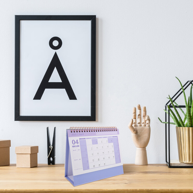 Dekoratyvinis biuro kalendorius 2025 m. stalo mini mažas stalas mėnesinis darbalaukis purpurinis popierius