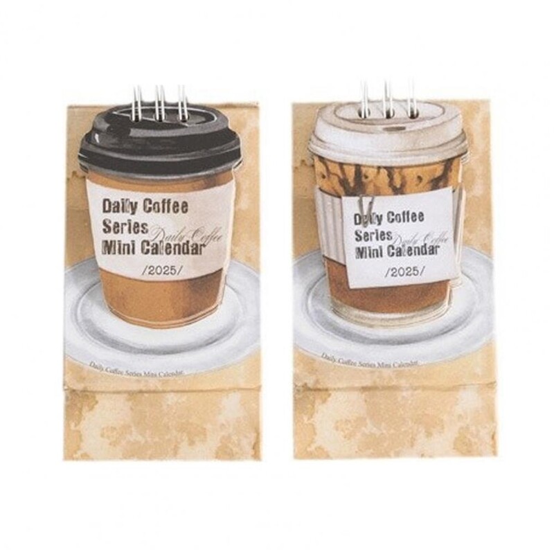 1 vnt. sutvarkytas stalinis kalendorius su dvigubu ritiniu įrišamas kūrybinis stalo aksesuaras 2025 m. kavos tematikos mini stalinis kalendorius, skirtas Scrapbooking