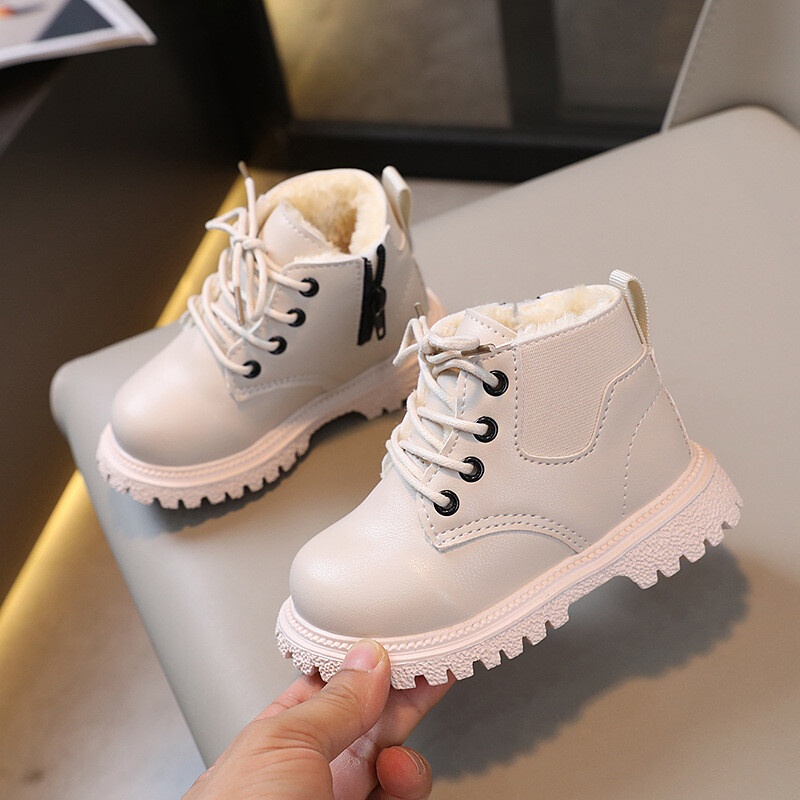 Зимни нови детски модерни кадифени британски къси ботуши Страничен цип за момчета Модни ботуши Martin Ботуши за момичета Ботуши за сняг