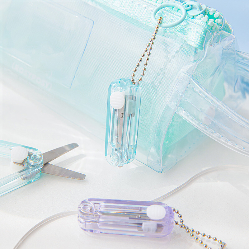 1PC Mini foarfece transparente, retractabile, pliante, portabile, foarfece pentru studenți, făcute manual pentru hârtie, foarfece mici de culoare bomboană