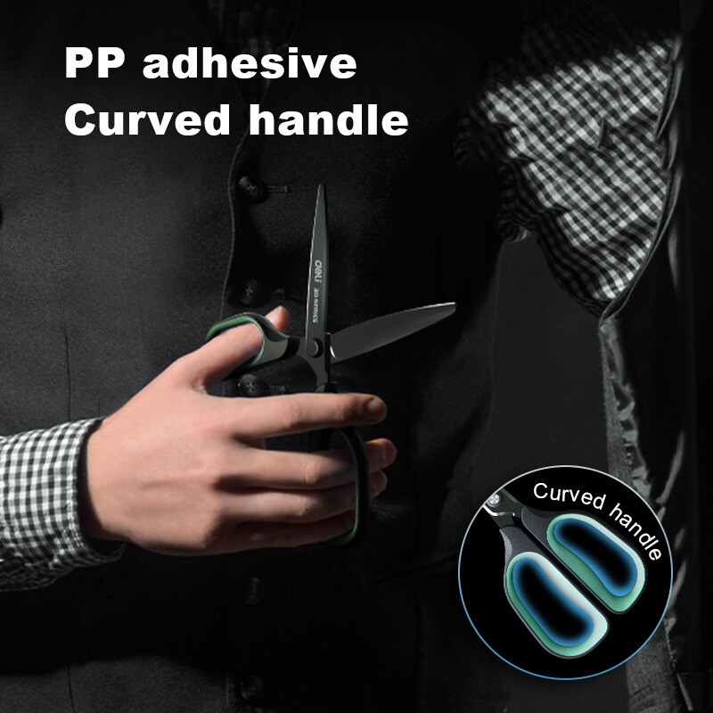 Deli 175mm mustad roostevabast terasest käärid äri kontoritarbed kodu rätsepa käärid köögi nuga lõikuri lõikeriist