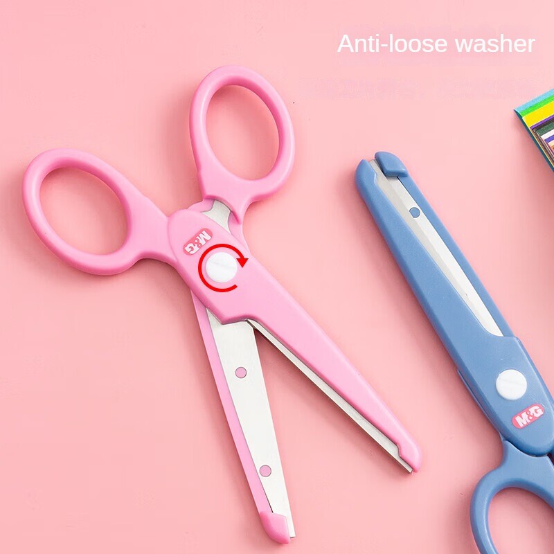 M&G Drošas Šķēres Darbu taupošas Šķēres Papīra griezums DIY bērniem Bērnudārza sākumskolas audzēkņiem Zila/rozā