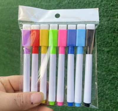 8 tk / komplekti kuuliots 11,3 * 1 cm väike suurus ilma magnetita tahvlita kuivkustutusmarkerid, 8 värvi *1 tk magnetpliiats