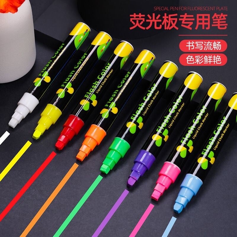 4 vnt. 6 mm fluorescencinis rašiklis LED lenta reklaminis rašiklis švieslentė rašiklis stiklo ištrinama lenta žalia juoda lenta rašiklis skysta kreida