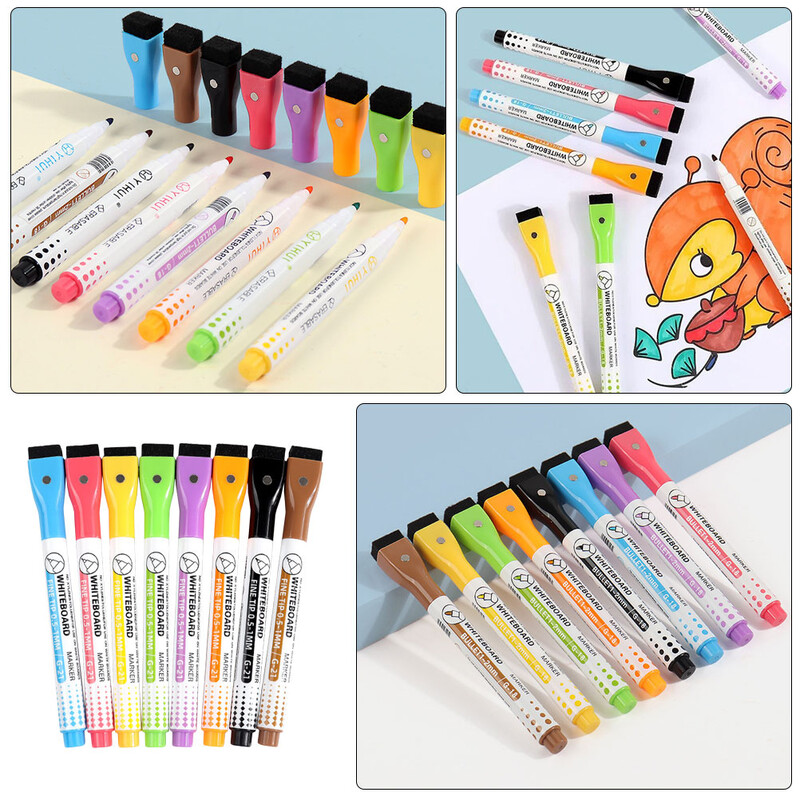 8 bucăți pix pentru tablă albă magnetică, markere lavabile, ștergere uscată, cu ștergere de șters pentru copii