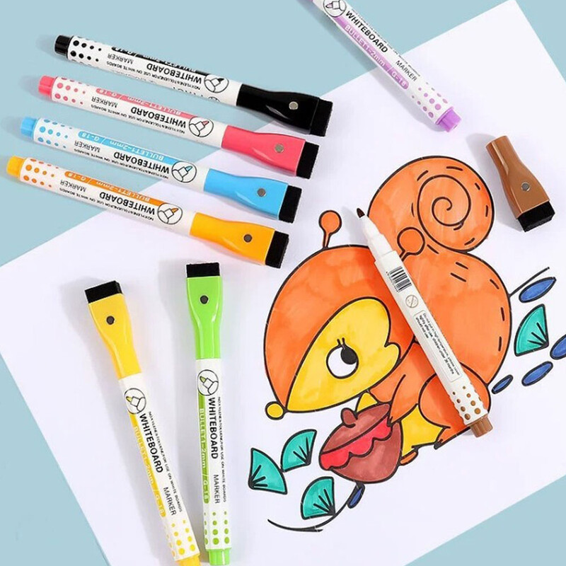 8 bucăți pix pentru tablă albă magnetică, markere lavabile, ștergere uscată, cu ștergere de șters pentru copii