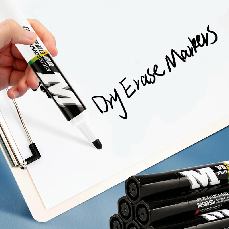 M&G 10 gab baltās tāfeles marķieri, melni, sausi dzēšanas marķieri, smalks uzgalis bērniem, lieliski piemērots klasēm
