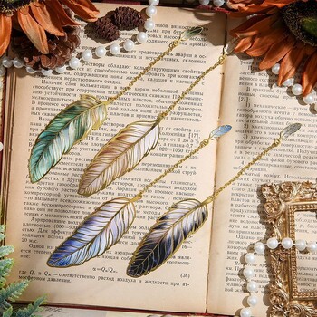 Σελιδοδείκτης Vintage Feather Bronzing Metal With Metal Chain κρεμαστό σελιδοδείκτη για δασκάλους φίλους Book Club Lovers Book