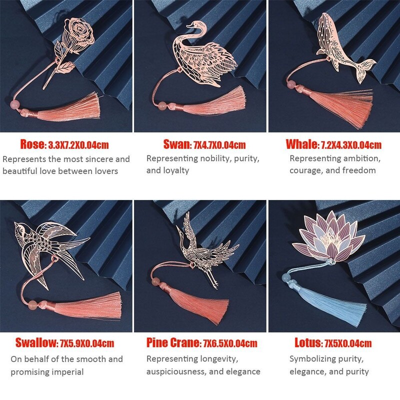 1PC Visokokvalitetna metalna kićanka, šuplja oznaka, ružičasto zlato, kineski stil, stranice knjige, stranice s dobrim željama, izvrstan isječak za knjige