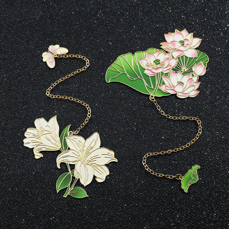 Elegantne loominguline Lily Lotus lilleline metallist järjehoidja roostevabast terasest keti tutiga naiste raamatute armastajate kingituste lugemiseks